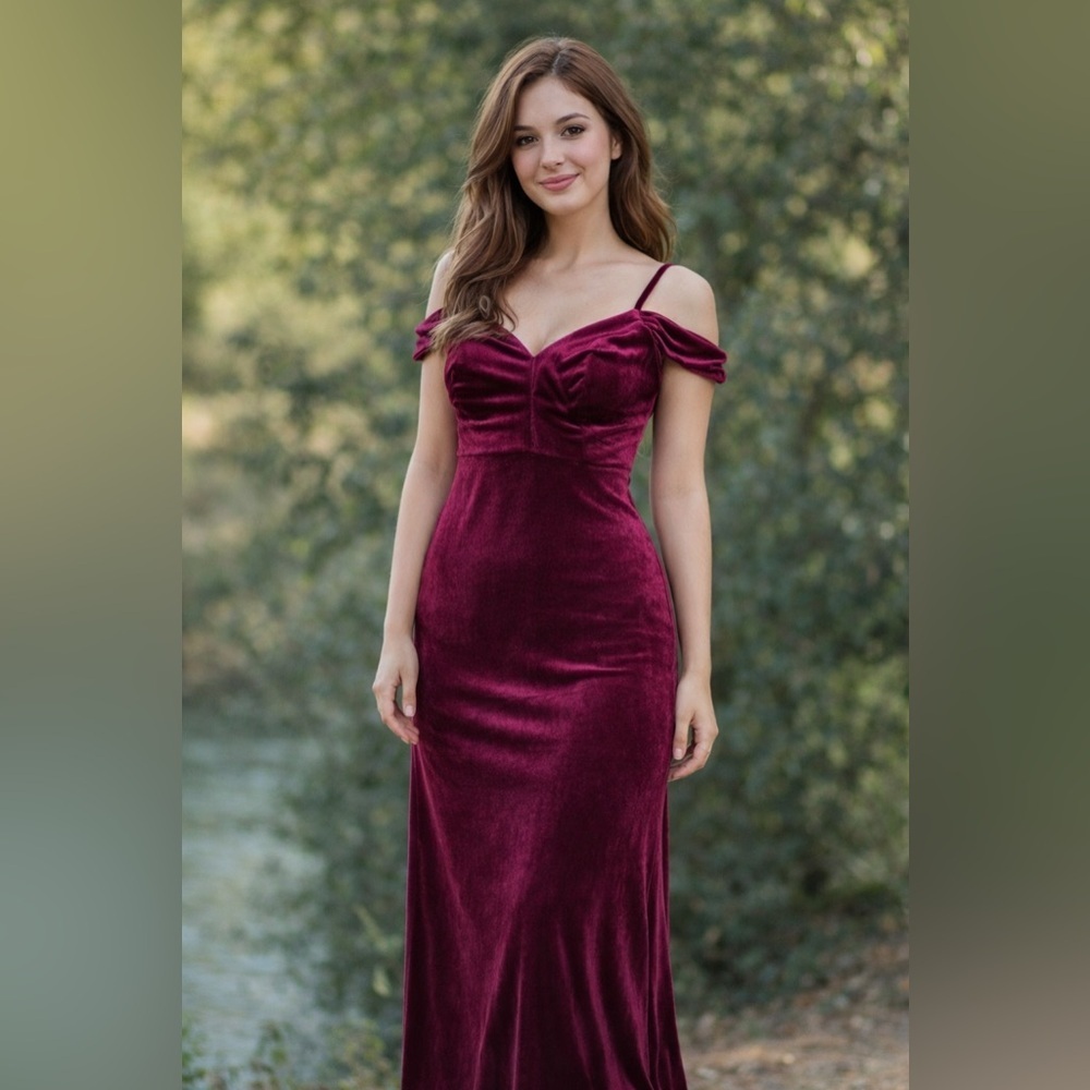 NW Nightway off-shoulder velvet maxi dress in a magenta or burgundy color Sz 12